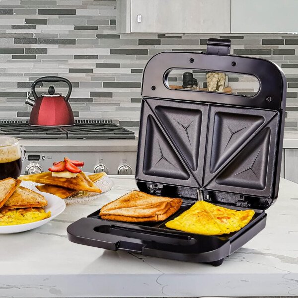OVENTE - Sandwichera eléctrica con placas antiadherentes, luces indicadoras, asa de tacto frío, fácil de limpiar y guardar, cocina desayuno, queso a la parrilla, tostados y aperitivos, negro GPS401B - Image 9