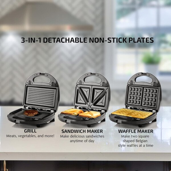 OVENTE - Sandwichera eléctrica con placas antiadherentes, luces indicadoras, asa de tacto frío, fácil de limpiar y guardar, cocina desayuno, queso a la parrilla, tostados y aperitivos, negro GPS401B - Image 19