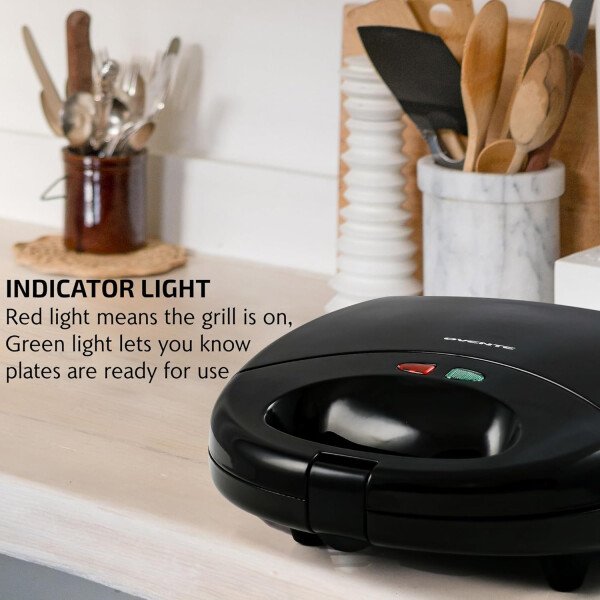 OVENTE - Sandwichera eléctrica con placas antiadherentes, luces indicadoras, asa de tacto frío, fácil de limpiar y guardar, cocina desayuno, queso a la parrilla, tostados y aperitivos, negro GPS401B - Image 20