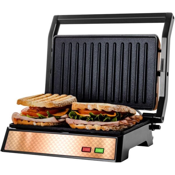 OVENTE - Sandwichera eléctrica con placas antiadherentes, luces indicadoras, asa de tacto frío, fácil de limpiar y guardar, cocina desayuno, queso a la parrilla, tostados y aperitivos, negro GPS401B - Image 25