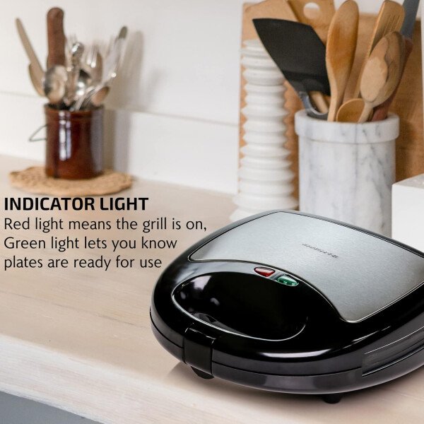 OVENTE - Sandwichera eléctrica con placas antiadherentes, luces indicadoras, asa de tacto frío, fácil de limpiar y guardar, cocina desayuno, queso a la parrilla, tostados y aperitivos, negro GPS401B - Image 33