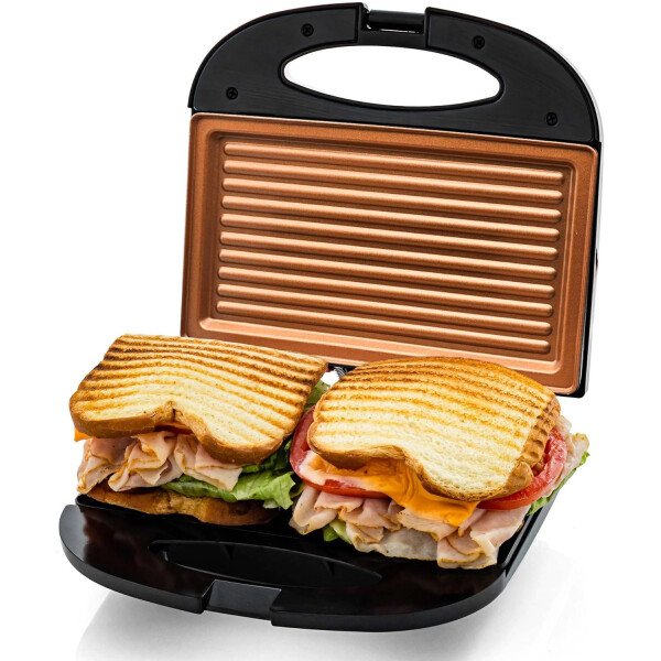 OVENTE - Sandwichera eléctrica con placas antiadherentes, luces indicadoras, asa de tacto frío, fácil de limpiar y guardar, cocina desayuno, queso a la parrilla, tostados y aperitivos, negro GPS401B - Image 40