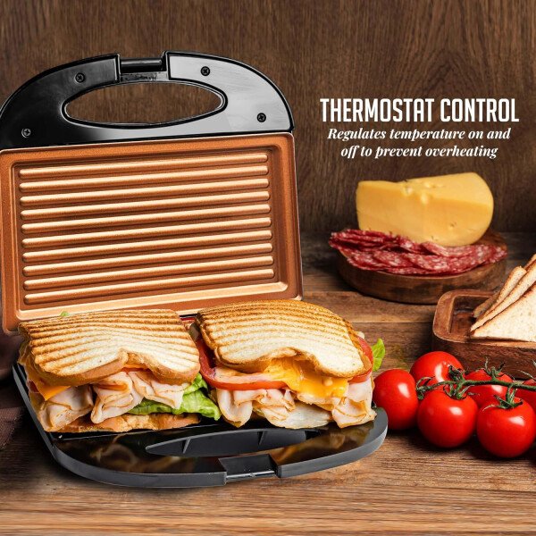 OVENTE - Sandwichera eléctrica con placas antiadherentes, luces indicadoras, asa de tacto frío, fácil de limpiar y guardar, cocina desayuno, queso a la parrilla, tostados y aperitivos, negro GPS401B - Image 41