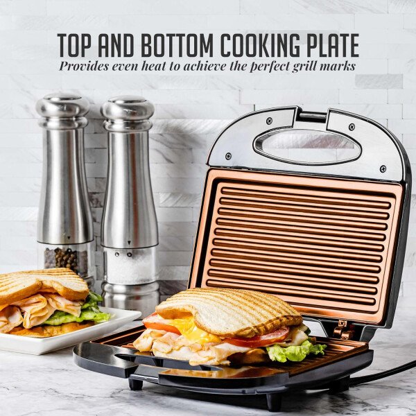 OVENTE - Sandwichera eléctrica con placas antiadherentes, luces indicadoras, asa de tacto frío, fácil de limpiar y guardar, cocina desayuno, queso a la parrilla, tostados y aperitivos, negro GPS401B - Image 44