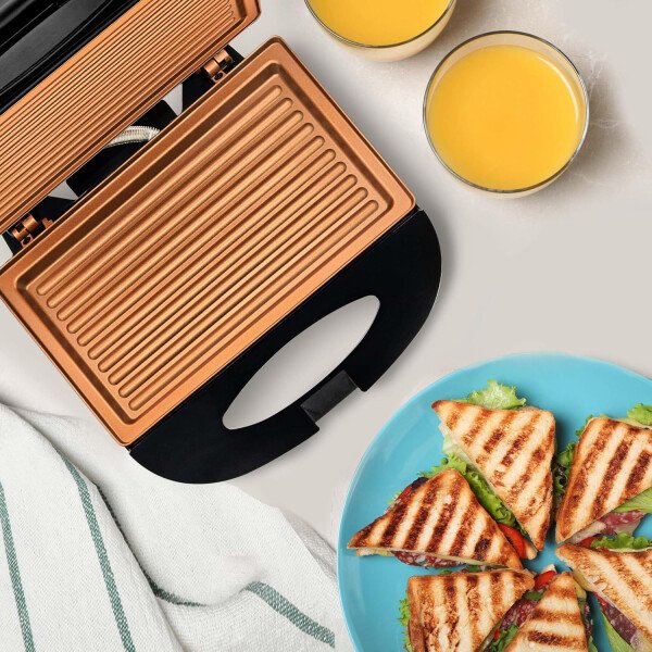 OVENTE - Sandwichera eléctrica con placas antiadherentes, luces indicadoras, asa de tacto frío, fácil de limpiar y guardar, cocina desayuno, queso a la parrilla, tostados y aperitivos, negro GPS401B - Image 46