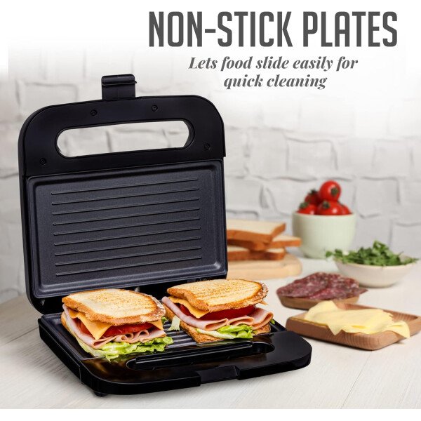 OVENTE - Sandwichera eléctrica con placas antiadherentes, luces indicadoras, asa de tacto frío, fácil de limpiar y guardar, cocina desayuno, queso a la parrilla, tostados y aperitivos, negro GPS401B - Image 52