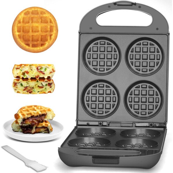 Baker's Friend Máquina de gofres de relleno múltiple, 4 rebanadas con 1.2 pulgadas de grosor y 4 pulgadas de diámetro, mini waflera belga, sándwich de desayuno antiadherente, plancha de gofres - Image 8