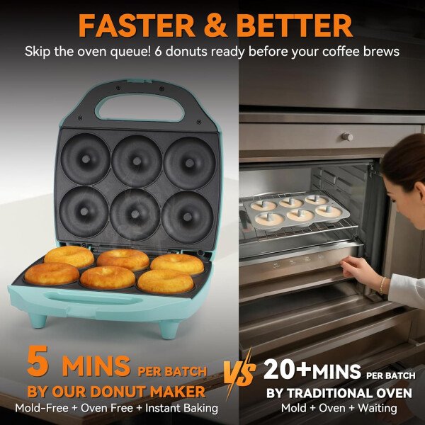 Baker's Friend Mini máquina para hacer donas para el hogar, 6 x 3 pulgadas, mini máquina para hacer donas, máquina para hacer donas, bandeja para hornear donas, fiesta de donas, aguamarina - Image 3