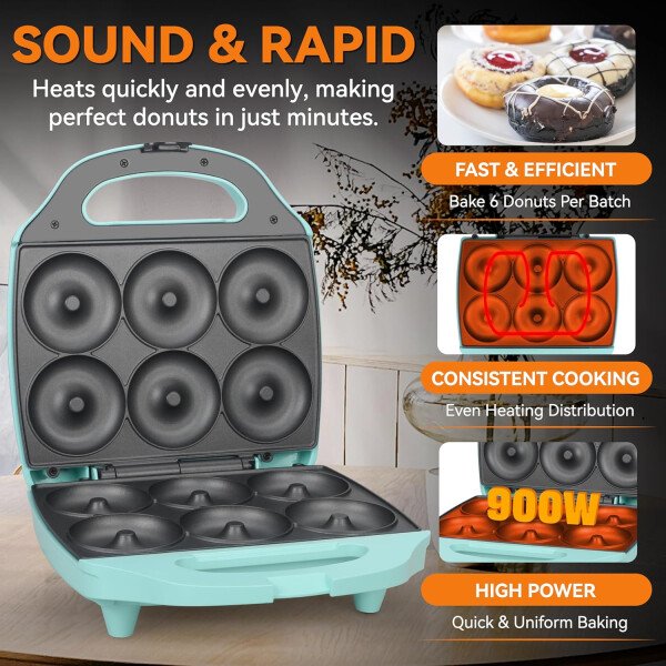 Baker's Friend Mini máquina para hacer donas para el hogar, 6 x 3 pulgadas, mini máquina para hacer donas, máquina para hacer donas, bandeja para hornear donas, fiesta de donas, aguamarina - Image 4