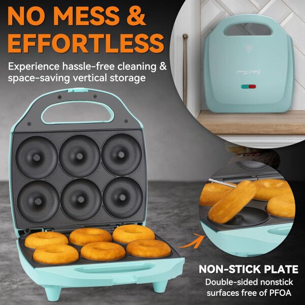 Baker's Friend Mini máquina para hacer donas para el hogar, 6 x 3 pulgadas, mini máquina para hacer donas, máquina para hacer donas, bandeja para hornear donas, fiesta de donas, aguamarina - Image 5