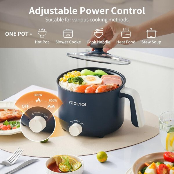 Olla eléctrica de ramen de 1.5 L, regulación de potencia doble, adecuada para ramen, fideos, sopa, olla antiadherente de avena, dormitorio, oficina imprescindible en la oficina (caqui, 1.5 - Image 8
