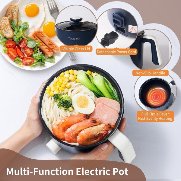 Olla eléctrica de ramen de 1.5 L, regulación de potencia doble, adecuada para ramen, fideos, sopa, olla antiadherente de avena, dormitorio, oficina imprescindible en la oficina (caqui, 1.5 - Image 9