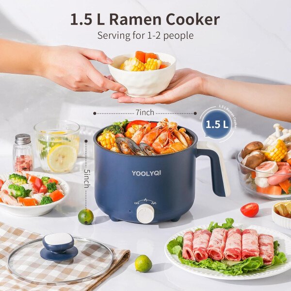 Olla eléctrica de ramen de 1.5 L, regulación de potencia doble, adecuada para ramen, fideos, sopa, olla antiadherente de avena, dormitorio, oficina imprescindible en la oficina (caqui, 1.5 - Image 10