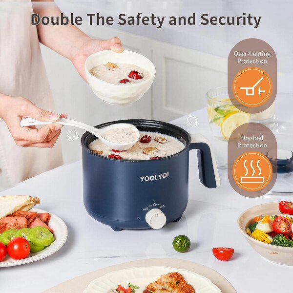 Olla eléctrica de ramen de 1.5 L, regulación de potencia doble, adecuada para ramen, fideos, sopa, olla antiadherente de avena, dormitorio, oficina imprescindible en la oficina (caqui, 1.5 - Image 12