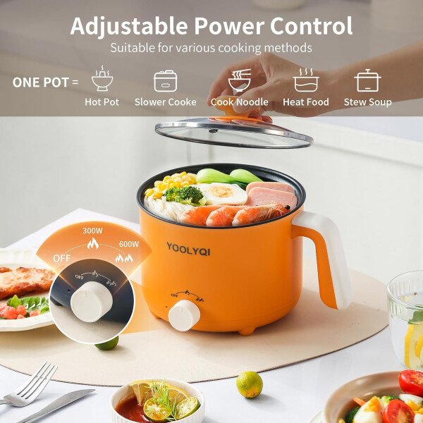 Olla eléctrica de ramen de 1.5 L, regulación de potencia doble, adecuada para ramen, fideos, sopa, olla antiadherente de avena, dormitorio, oficina imprescindible en la oficina (caqui, 1.5 - Image 14