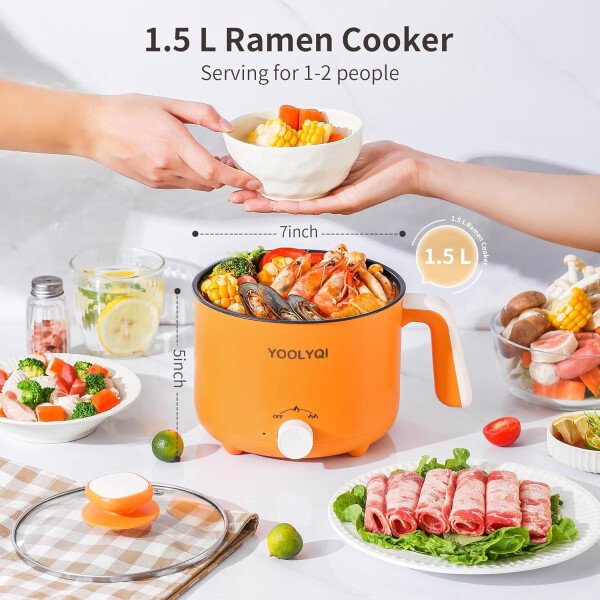 Olla eléctrica de ramen de 1.5 L, regulación de potencia doble, adecuada para ramen, fideos, sopa, olla antiadherente de avena, dormitorio, oficina imprescindible en la oficina (caqui, 1.5 - Image 16