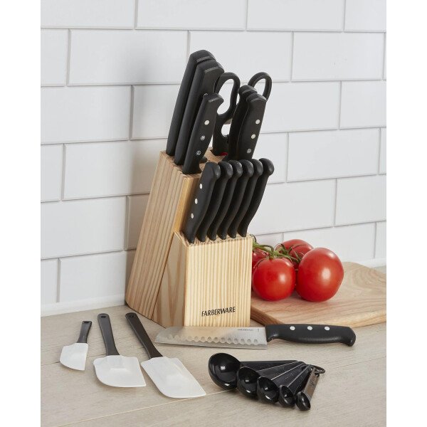 Farberware Juego de 22 piezas de bloques de cuchillos y herramientas de cocina de acero inoxidable de alto carbono, color negro, duradero ANDPrecision - Image 5