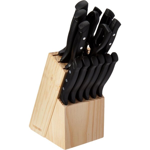 Farberware Juego de 22 piezas de bloques de cuchillos y herramientas de cocina de acero inoxidable de alto carbono, color negro, duradero ANDPrecision - Image 8