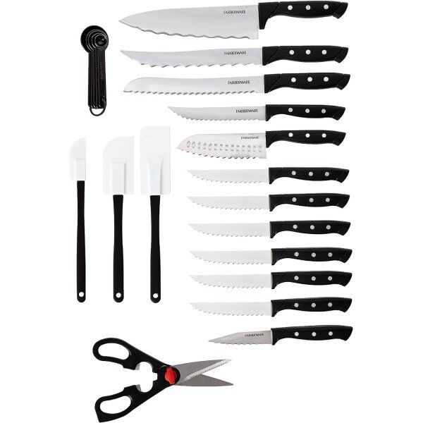 Farberware Juego de 22 piezas de bloques de cuchillos y herramientas de cocina de acero inoxidable de alto carbono, color negro, duradero ANDPrecision - Image 9