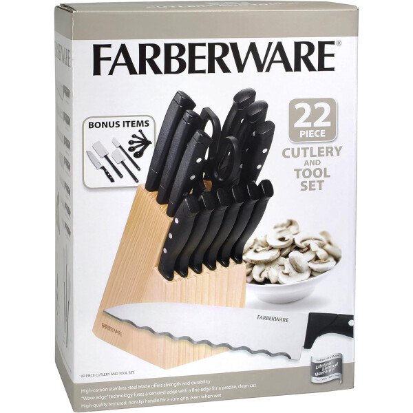 Farberware Juego de 22 piezas de bloques de cuchillos y herramientas de cocina de acero inoxidable de alto carbono, color negro, duradero ANDPrecision - Image 13