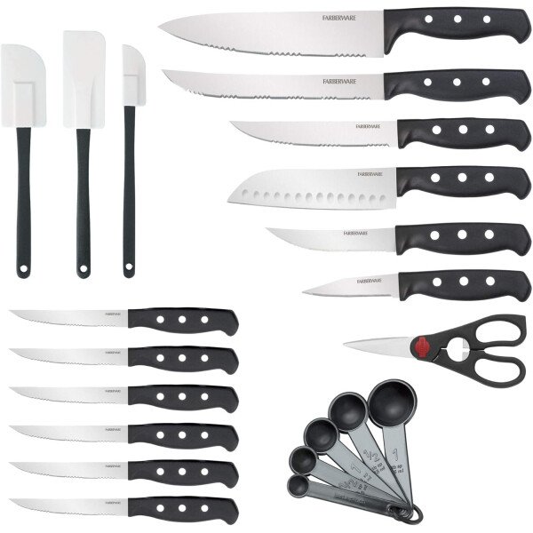 Farberware Juego de 22 piezas de bloques de cuchillos y herramientas de cocina de acero inoxidable de alto carbono, color negro, duradero ANDPrecision - Image 16