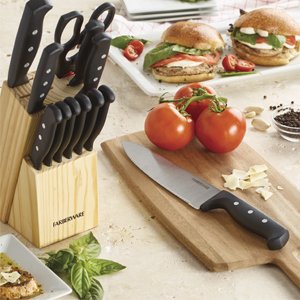 bloque de cuchillos; bloque de almacenamiento de cuchillos; juego de cuchillos con herramientas de cocina; cuchillos en un bloque; bloque de juego de cuchillos