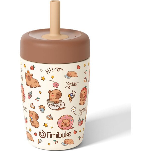 Fimibuke Vasos para niños y niños pequeños, a prueba de derrames, 12 onzas, con aislamiento, para niños y niñas, sin BPA, botella de agua para niños pequeños con tapas giratorias y popote de silicona - Imagen 22