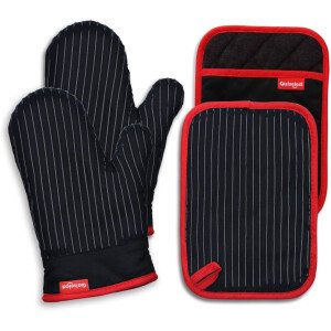 Juego de guantes de horno y soportes para ollas, guantes de cocina resistentes al calor y soportes para ollas, juego de guantes de horno de silicona para cocina, algodón puro y forro de