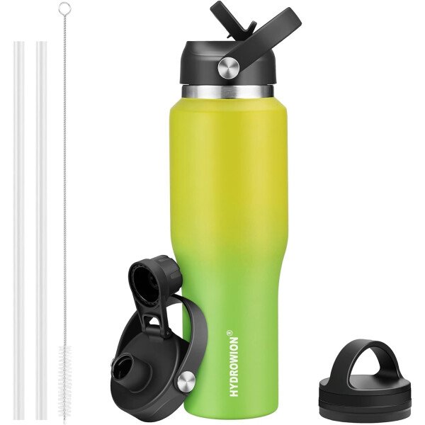 HYDROWION Botella de agua aislada (fría 48 horas, calor 24 horas) Vaso de agua de acero inoxidable de 40 onzas con tapa de popote a prueba de fugas, tapa de boquilla y tapa flexible, vaso de viaje de - Imagen 35