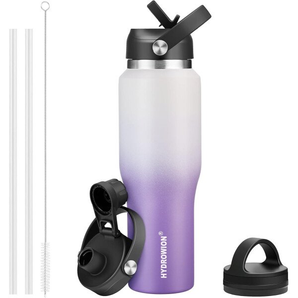 HYDROWION Botella de agua aislada (fría 48 horas, calor 24 horas) Vaso de agua de acero inoxidable de 40 onzas con tapa de popote a prueba de fugas, tapa de boquilla y tapa flexible, vaso de viaje de - Imagen 57