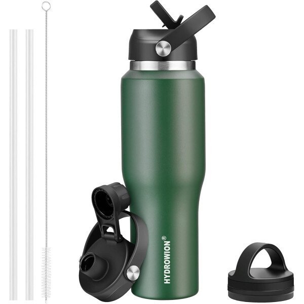 HYDROWION Botella de agua aislada (fría 48 horas, calor 24 horas) Vaso de agua de acero inoxidable de 40 onzas con tapa de popote a prueba de fugas, tapa de boquilla y tapa flexible, vaso de viaje de - Imagen 65