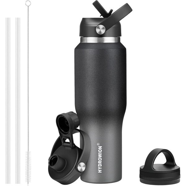 HYDROWION Botella de agua aislada (fría 48 horas, calor 24 horas) Vaso de agua de acero inoxidable de 40 onzas con tapa de popote a prueba de fugas, tapa de boquilla y tapa flexible, vaso de viaje de - Imagen 69
