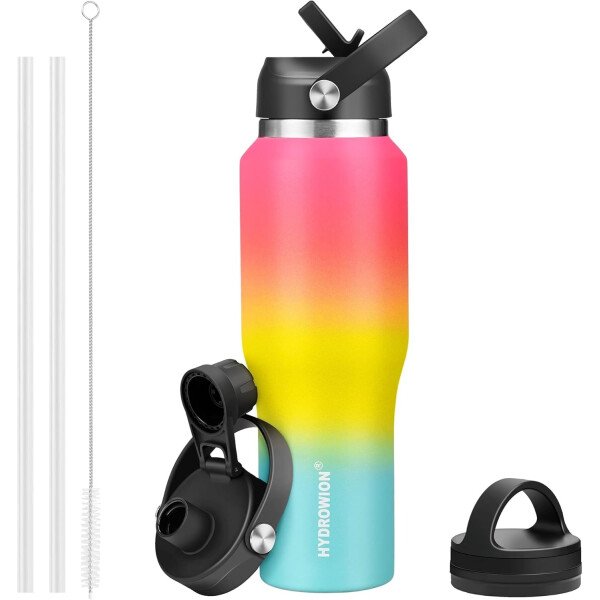 HYDROWION Botella de agua aislada (fría 48 horas, calor 24 horas) Vaso de agua de acero inoxidable de 40 onzas con tapa de popote a prueba de fugas, tapa de boquilla y tapa flexible, vaso de viaje de - Imagen 84