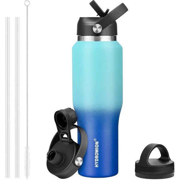 HYDROWION Botella de agua aislada (fría 48 horas, calor 24 horas) Vaso de agua de acero inoxidable de 40 onzas con tapa de popote a prueba de fugas, tapa de boquilla y tapa flexible, vaso de viaje de - Imagen 91