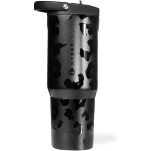 HydroJug Sport Botella de acero inoxidable con popote, aislada al vacío, de 32 onzas, a prueba de fugas, diseño ergonómico, reutilizable, apta para lavavajillas, base de goma, duradera, pantera negra