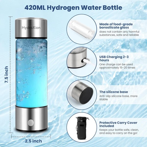 HydroXion Botella de agua de hidrógeno - Máquina ionizadora recargable con tecnología SPE/PEM 1600ppb - Generador de botellas de agua de hidrógeno - Botella de viaje hidrogenada portátil - Image 7