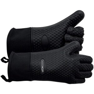 Guantes de asado de GEEKHOM, resistentes al calor, guantes de silicona para horno, largos impermeables, antideslizantes, para barbacoa, cocinar, hornear, color negro, Negro
