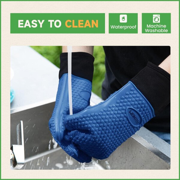 Guantes de asado de GEEKHOM, resistentes al calor, guantes de silicona para horno, largos impermeables, antideslizantes, para barbacoa, cocinar, hornear, color negro, Negro - Imagen 14