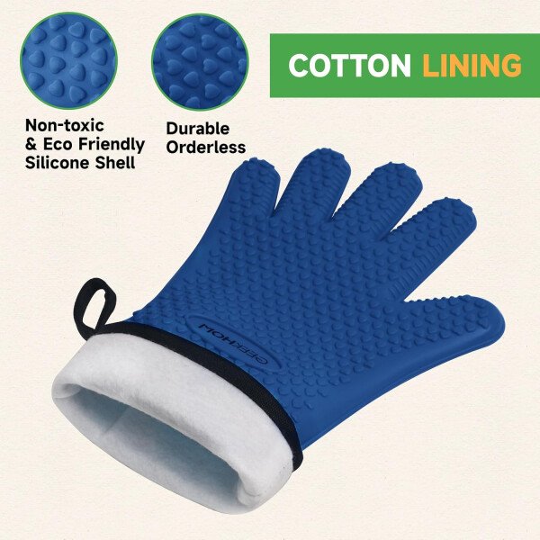 Guantes de asado de GEEKHOM, resistentes al calor, guantes de silicona para horno, largos impermeables, antideslizantes, para barbacoa, cocinar, hornear, color negro, Negro - Imagen 17