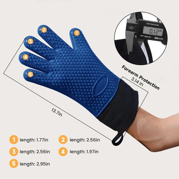 Guantes de asado de GEEKHOM, resistentes al calor, guantes de silicona para horno, largos impermeables, antideslizantes, para barbacoa, cocinar, hornear, color negro, Negro - Imagen 19