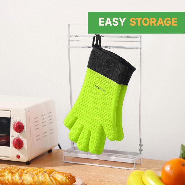 Guantes de asado de GEEKHOM, resistentes al calor, guantes de silicona para horno, largos impermeables, antideslizantes, para barbacoa, cocinar, hornear, color negro, Negro - Imagen 41