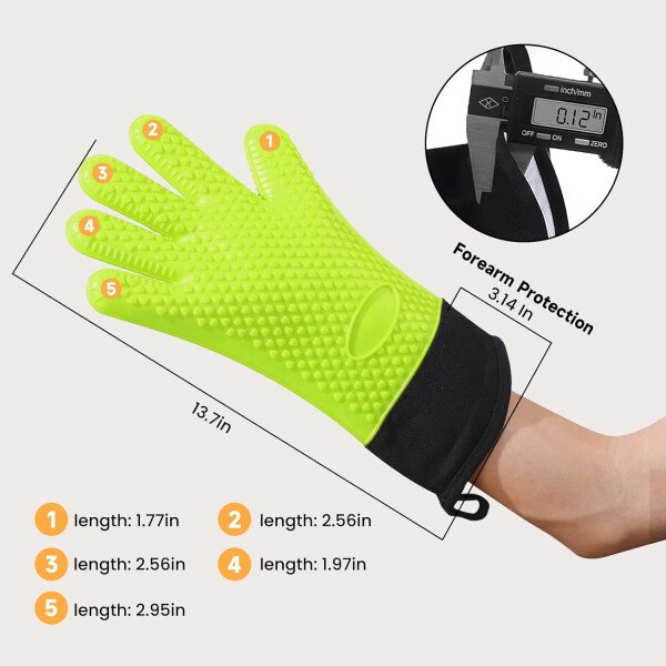 Guantes de asado de GEEKHOM, resistentes al calor, guantes de silicona para horno, largos impermeables, antideslizantes, para barbacoa, cocinar, hornear, color negro, Negro - Imagen 42