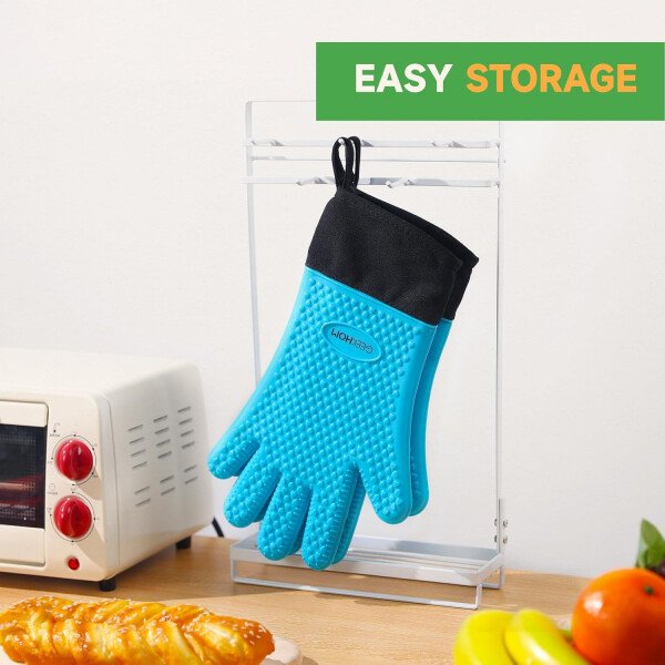 Guantes de asado de GEEKHOM, resistentes al calor, guantes de silicona para horno, largos impermeables, antideslizantes, para barbacoa, cocinar, hornear, color negro, Negro - Imagen 63