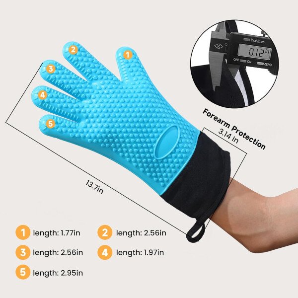 Guantes de asado de GEEKHOM, resistentes al calor, guantes de silicona para horno, largos impermeables, antideslizantes, para barbacoa, cocinar, hornear, color negro, Negro - Imagen 64