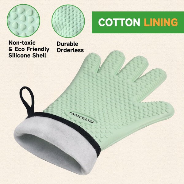 Guantes de asado de GEEKHOM, resistentes al calor, guantes de silicona para horno, largos impermeables, antideslizantes, para barbacoa, cocinar, hornear, color negro, Negro - Imagen 70