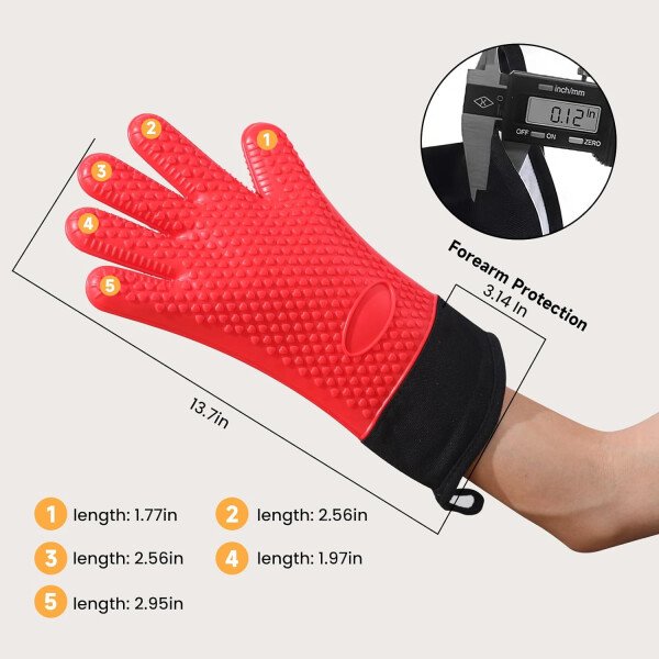 Guantes de asado de GEEKHOM, resistentes al calor, guantes de silicona para horno, largos impermeables, antideslizantes, para barbacoa, cocinar, hornear, color negro, Negro - Imagen 87
