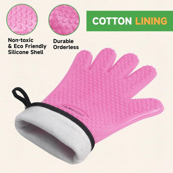 Guantes de asado de GEEKHOM, resistentes al calor, guantes de silicona para horno, largos impermeables, antideslizantes, para barbacoa, cocinar, hornear, color negro, Negro - Imagen 93