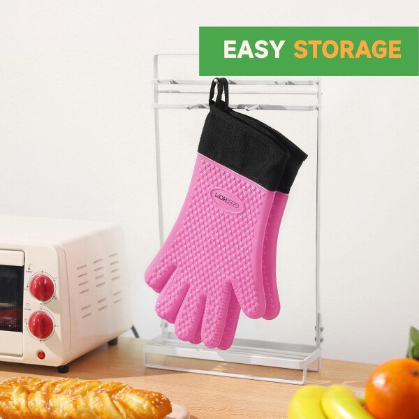 Guantes de asado de GEEKHOM, resistentes al calor, guantes de silicona para horno, largos impermeables, antideslizantes, para barbacoa, cocinar, hornear, color negro, Negro - Imagen 94