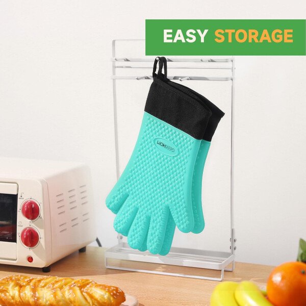 Guantes de asado de GEEKHOM, resistentes al calor, guantes de silicona para horno, largos impermeables, antideslizantes, para barbacoa, cocinar, hornear, color negro, Negro - Imagen 102