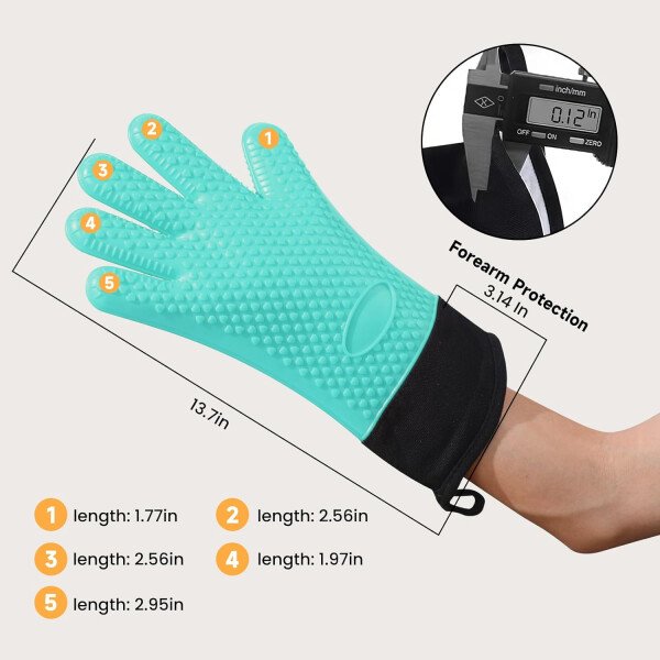 Guantes de asado de GEEKHOM, resistentes al calor, guantes de silicona para horno, largos impermeables, antideslizantes, para barbacoa, cocinar, hornear, color negro, Negro - Imagen 103